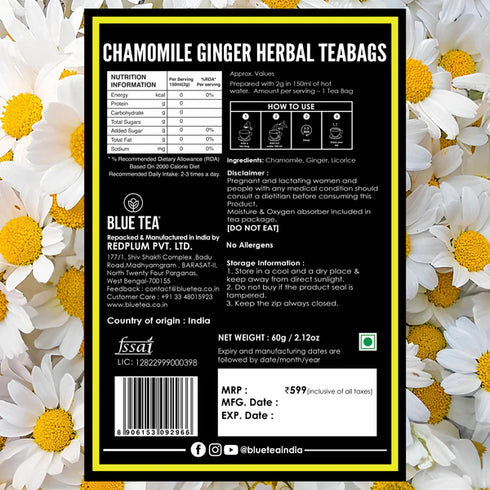 Blue Tea Chamomile Ginger Herbal Tea